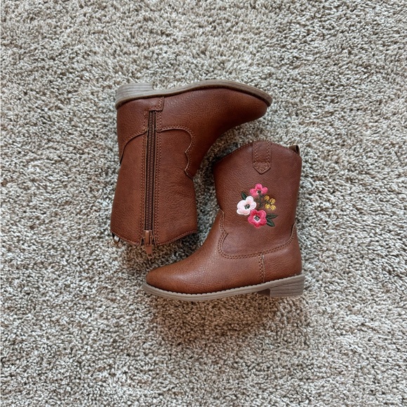 Toddler girls western cowboy boots brown Boots with Floral Embroidery size 6 - Picture 2 of 11